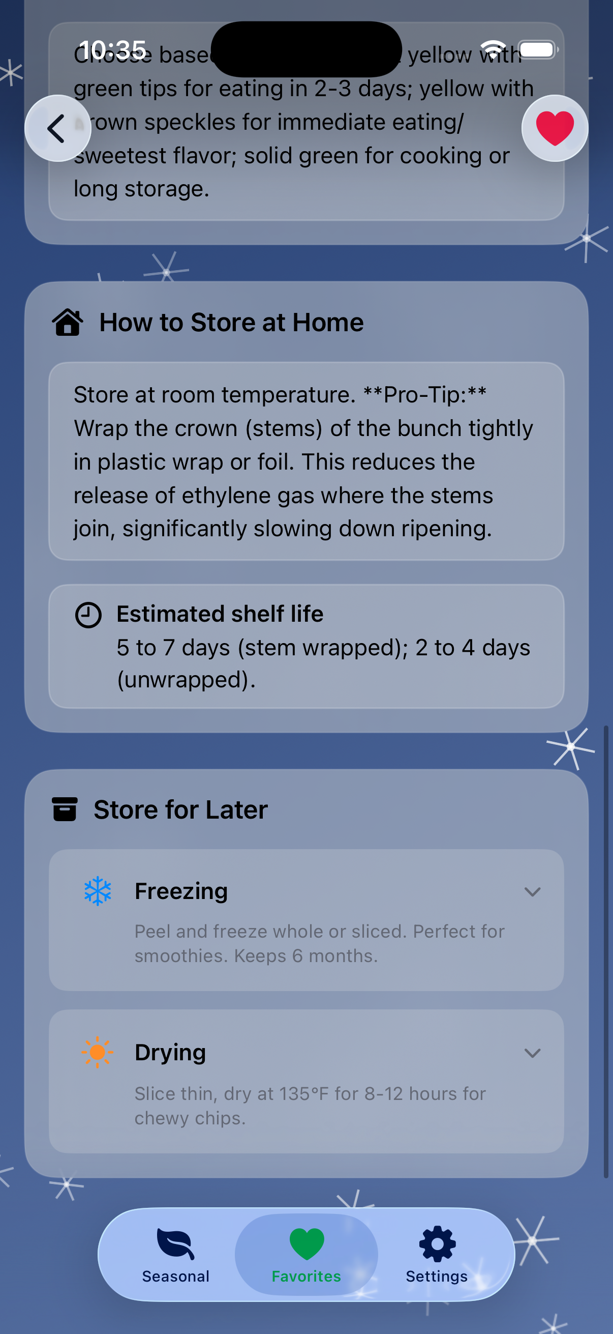 PeakSeason preservation guidance screen.